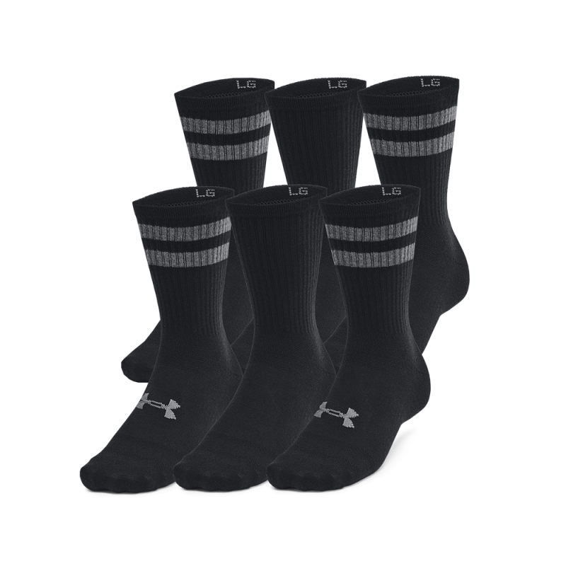 Under Armour Sokker   Essentials 6 Pack Crew Socks   Black   Castlerock Xl
