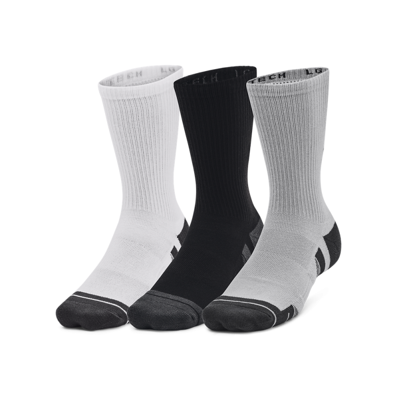 Under Armour Sokker   Performance Tech 3 Pack Crew Socks   Mod Gray   White Xl